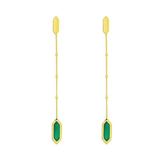 14K Yellow Gold Hexagon Malachite Drop Earrings Alba Luxe