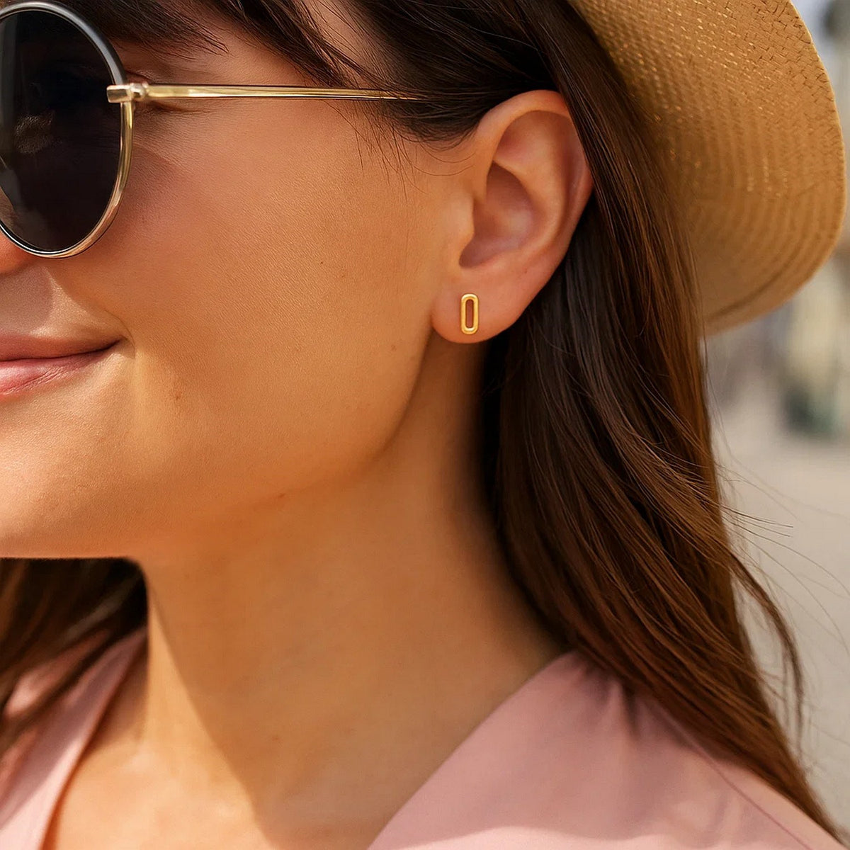 14k Yellow Gold Paperclip Link Stud Earrings Alba Luxe