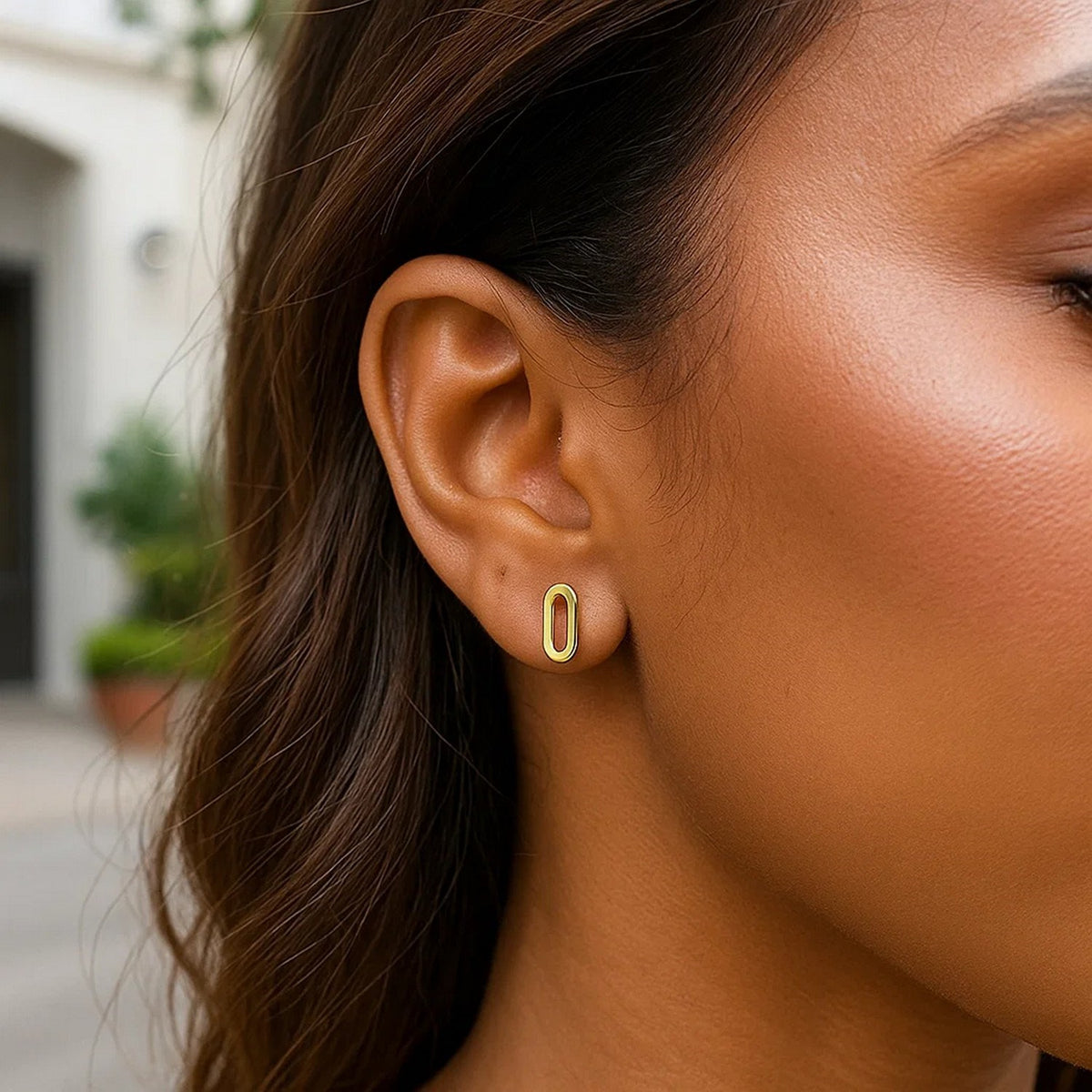 14k Yellow Gold Paperclip Link Stud Earrings Alba Luxe