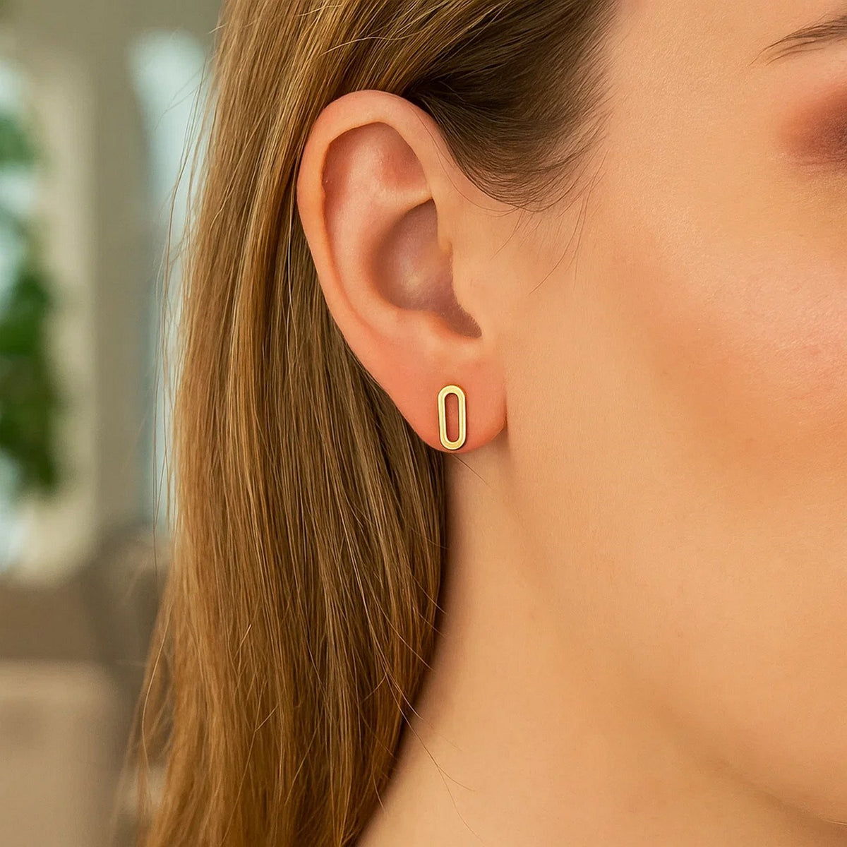 14k Yellow Gold Paperclip Link Stud Earrings Alba Luxe