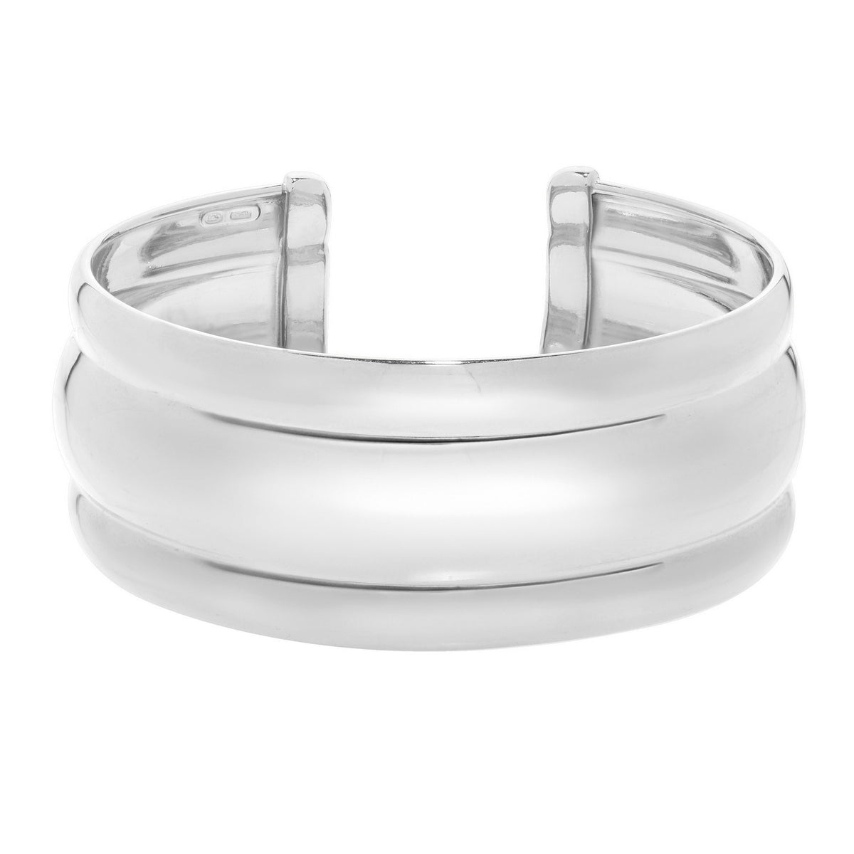 Sterling Silver Rhodium Plated Bold Ribbed Cuff Bangle (25.00 mm) Alba Luxe