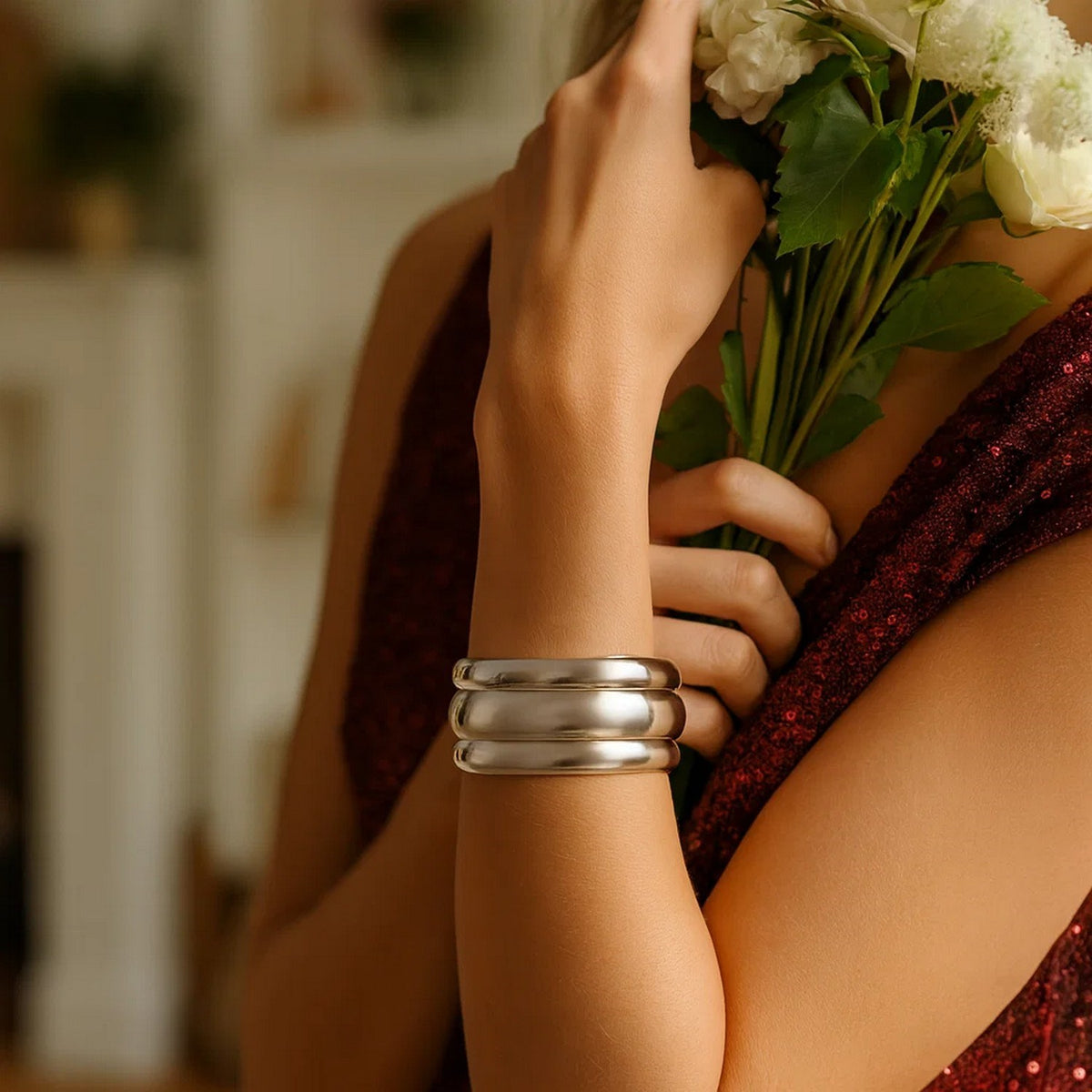 Sterling Silver Rhodium Plated Bold Ribbed Cuff Bangle (25.00 mm) Alba Luxe