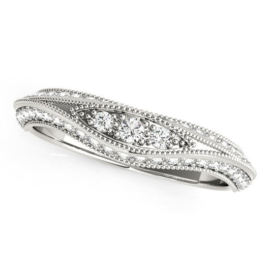 14k White Gold Curved Antique Style Diamond Wedding Ring (1/3 cttw) Alba Luxe