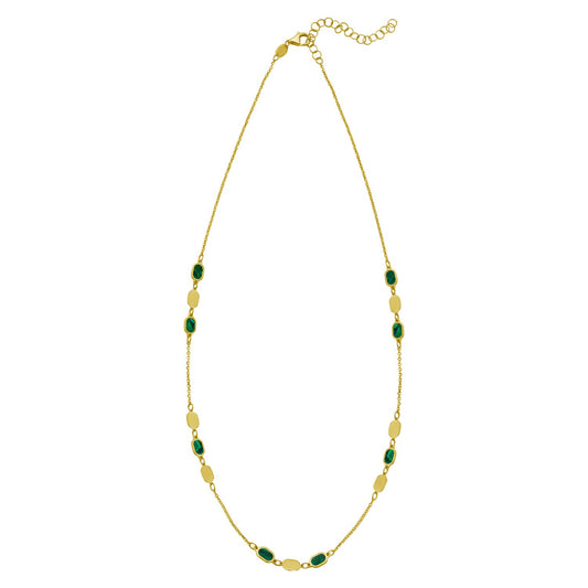 14K Yellow Gold Hexagon Malachite Inlay Links Necklace RCJ