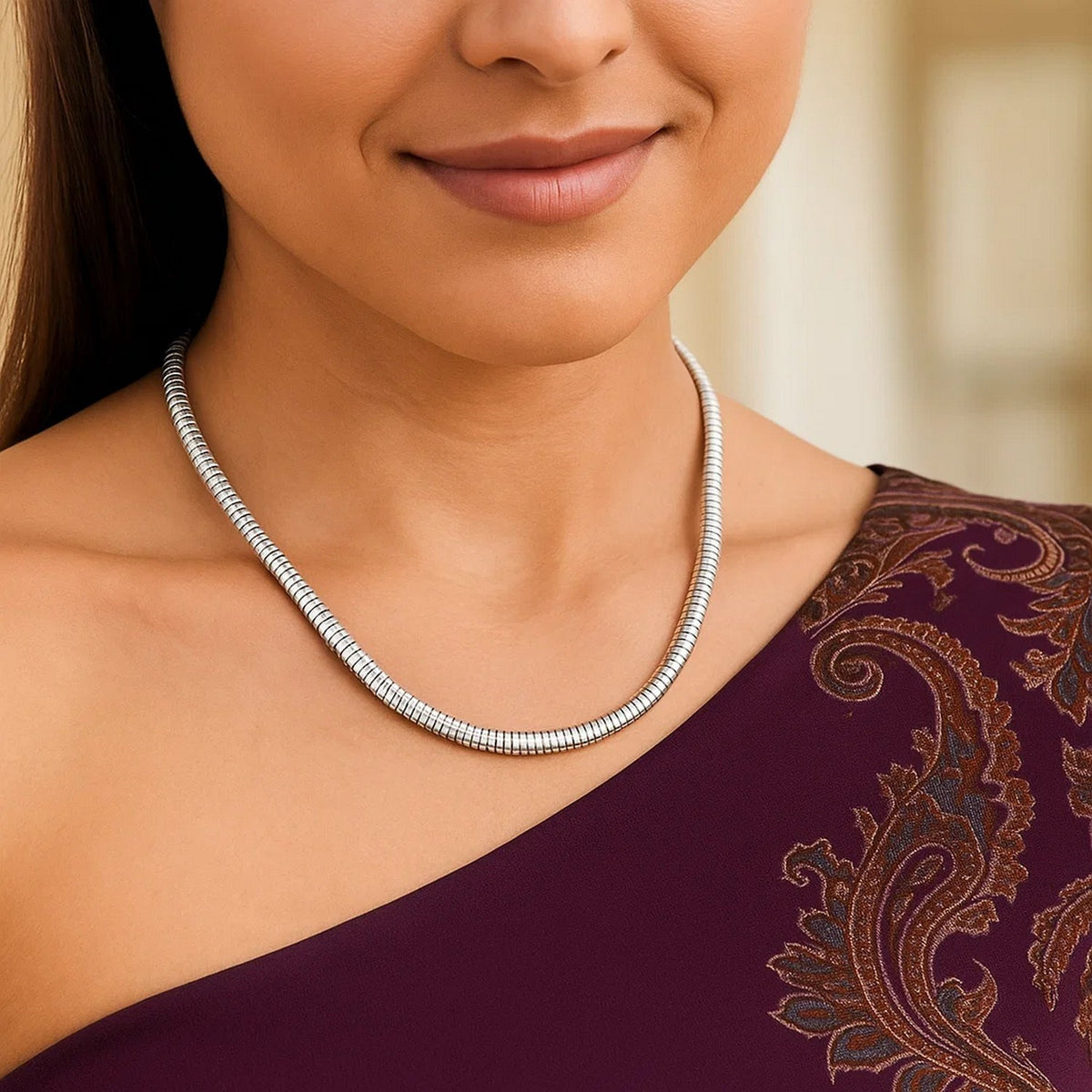 Sterling Silver Rhodium Plated Tubogas Fancy Necklace Alba Luxe