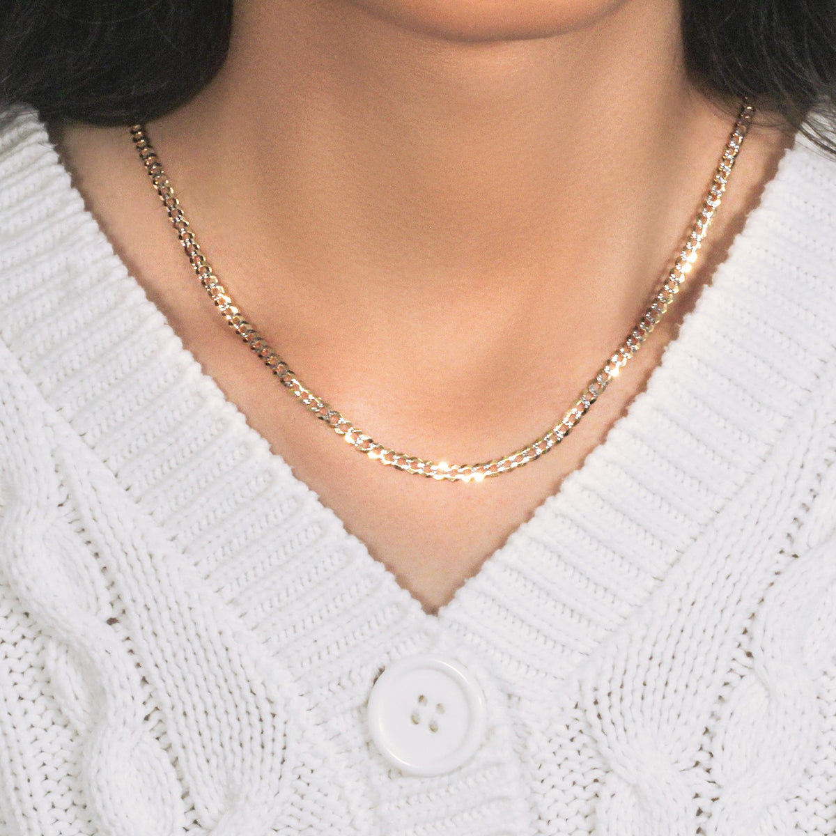 14k Two Tone Gold Pave Curb Chain (3.60 mm) Alba Luxe