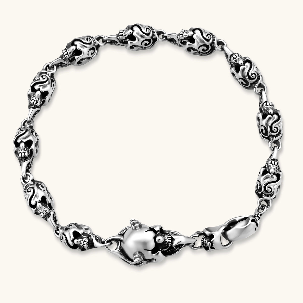 Sterling Silver Scrollwork Skull Link Bracelet by AlbaLuxe AlbaLuxe